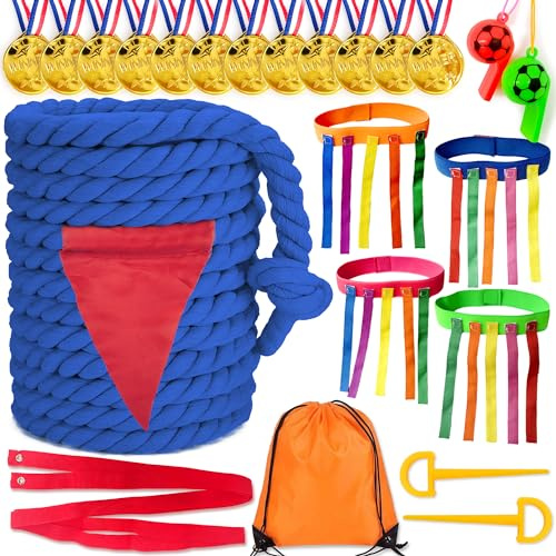 Chennyfun Tir à la Corde Jeux, 6 M Corde de Tir à la Corde, Catch Tail Game Belts, Jeux de Jardin pour Enfants Adultes, Corde en Coton pour Tir à la Corde, Jeux d'équipe en Plein Air