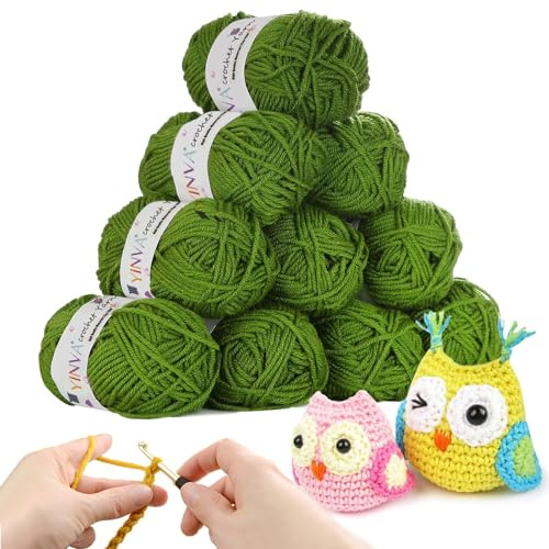 Crochet Yarn Knitting Green Wool 10Pcs x 25g Crochet Wool Yarn Acrylic Green Yarn for Crochet Kits for Beginners Adults Wool for Crochet Knitting and Crafts-Evergreen