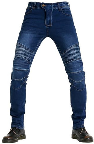 CFlong Pantalones de Motocicleta para Hombre/Mujeres Pantalones de Protección Blindados con Rodilleras Extraíbles y Almohadillas de Armadura CE (Azul,XXXL)