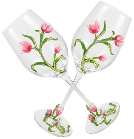 WATIIFUFU 2piezas Copa De Vino Elegante Tulipán De Diseño Floral Para Fiestas y Celebraciones Vidrio Resistente y Estable