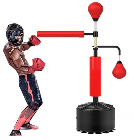 Freistehender Schwerer Boxsack Boxen Ausrüstung 360°Spinning Bar Frei Stehend Mit 2 Punching Ball,Boxen Training Ziel Reflex Geschwindigkeit Tasche,für Erwachsene Jugend, Männer Stand Kickboxing Bags