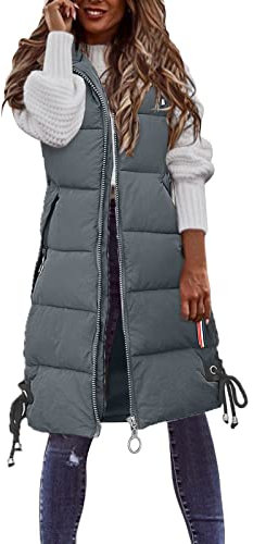 Generisch Lang Weste Damen Steppweste Winter Daunenweste Übergangsweste Warmer Daunenmantel Hooded Frauen Softshelljacke Mit Kapuze Leicht Ärmellos Jacke Mit Reissverschluss Taschen