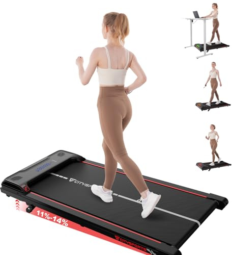 CITYSPORTS Cinta de Correr Negra Roja, Cinta de Andar Eléctrica con Inclinación 11–14%, Walking Pad Silencioso 1–6 km/h, LED Display, Ideal para Casa y Oficina