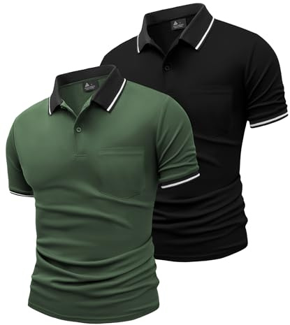 JACKETOWN 2 Pack Polos Hombre Manga Corta con Bolsillo Polo de Trabajo Transpirable de Secado Rápido Golf Hombre Camisa de Verano Slim Fit Camiseta Básica de Tenis