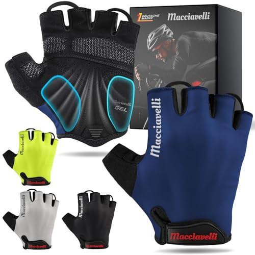 MACCIAVELLI Gants de cyclisme pour homme - Rembourrés, respirants, sûrs - Gants de VTT pour homme et femme - Gants de cyclisme sans doigts avec inserts en gel - Idéal pour VTT, vélo de route, trekking