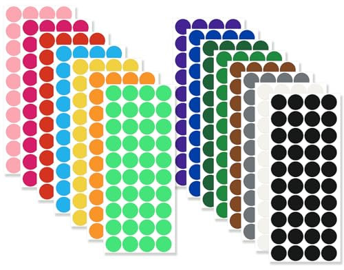 2400 Stück Klebepunkte Bunt, 20mm Punktaufkleber Markierungspunkte Selbstklebend Farbige Etiketten Runde Aufkleber für Büro Zuhause Schule Basteln (15 Farben)