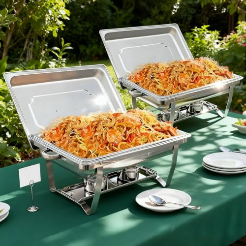 WUDLEP 2 Packs 9.5L Chafing Dish Buffet Set, Stainless Steel Chafing Dishes Set With Lids, Food Pans Buffet Serving Utensils, for Weddings, Parties, Events