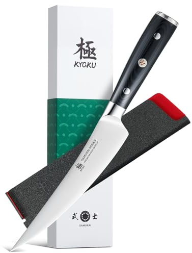KYOKU 6 in. Japanese Boning Knife, Samurai Series Wide Curved Knife for Boning with Pakkawood Handle, German 1.4116 Stainless Steel Full Tang Meat Deboning, with Protective Sheath & Gift Box