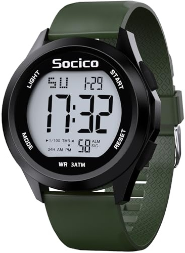 SOCICO Men Digital Watch 3ATM Waterproof Sport with LED Back Light/Alarm/Date/Stopwatch, Outdoor Multifunctional Digital Wrist Watches