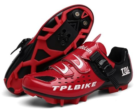 Mateju Zapatillas Ciclismo MTB Hombre Mujer, 36-47 EU Zapatillas Bicicleta de Montaña Hombre con Calas Respirables Antideslizantes para Deportes al Aire Libre (T30 Rojo,43)