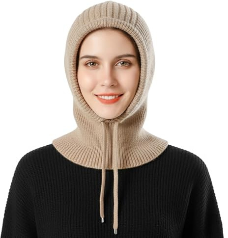 TAGVO Cálido Gorro de Punto con Bufanda Invierno, 2 en 1 Pasamontañas de Punto de Cordón Prueba de Viento Suave Bufandas con Capucha, Elástico Calentador de Cuello y Gorro Unisex Sombrero Tejido