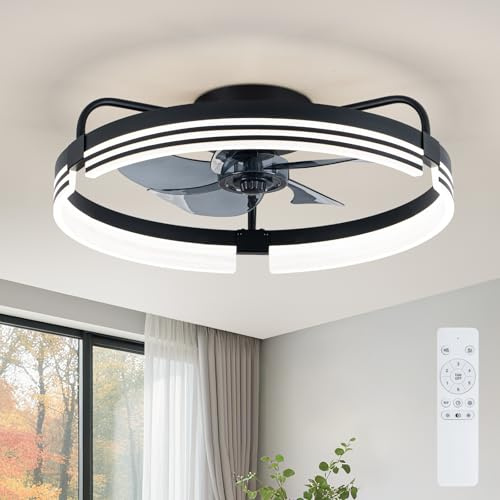 LMiSQ Ventilatore da Soffitto con Luce 20 ’’ Moderno Lampadario Ventilatore 5 Pale Reversibile Motore 6 Velocità Ventilatore Soffitto LED Timer 3 Colori e Memoria Luce Soggiorno Camera da Letto Nero
