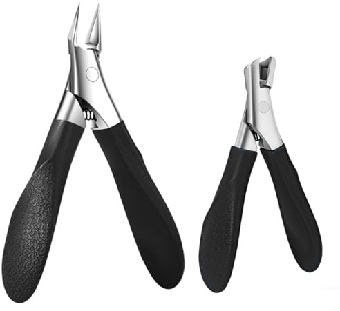 hankousi 2 tijeras de uñas de acero inoxidable y ABS con resorte integrado y mango suave para grosor e infestación por hongos (cuerpo negro)