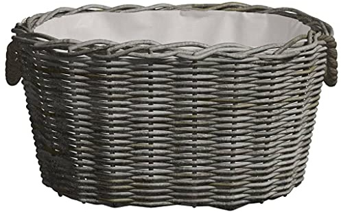 Träkorg med bärhandtag av vide 59 x 42 x 28 cm, grå, mångsidig som vedkorg, vedhylla, tvättkorg för vardagsrum, trädgård, terrass, rustik och platsbesparande
