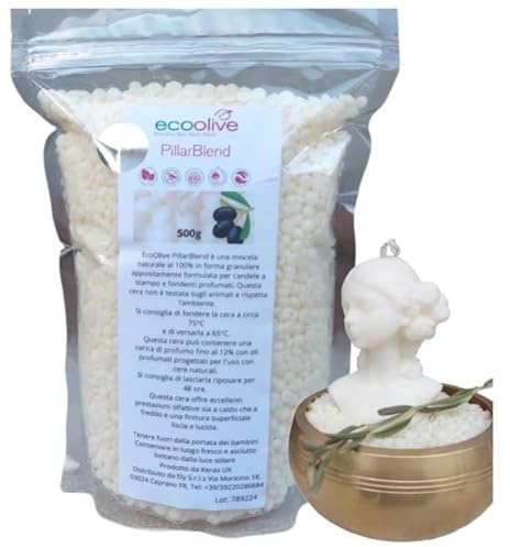 Generico Cera d’Oliva per Candele Eco Olive Pillar Blend – 100% Vegetale – Ideale per Candele in Stampo e Wax Melts – Alta Diffusione Fragranza – Vegan, Senza Paraffina – 1KG Ideale col Caldo