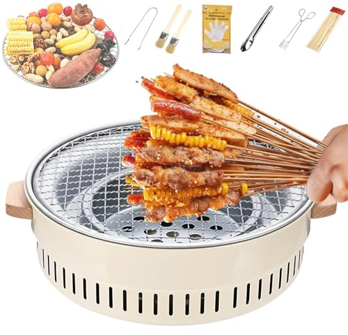 Grill, liten kolgrill med 30 cm bakställ och bakplåt, bärbara kolgrillar små grillkol för kött och grönsaker, matlagning i bakgården, sammankomst