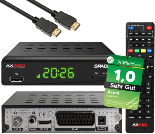 AXRED Space X1 + cable HDMI, receptor de satélite HD con función de grabación, Full HDTV, receptor de satélite digital para antena parabólica, TV satélite, receptores HD
