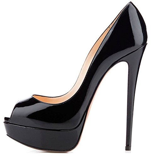 Elashe Escarpins Femme Plateforme - 15CM Escarpins Peep Toe - 3CM Plateforme Talon Chaussures Open Toe Noir EU39