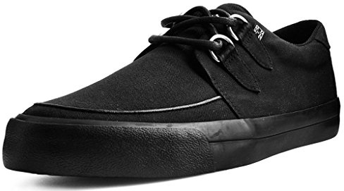 T.U.K. Black Twill Vegan Creeper Sneaker Shoes for Women and Men, D Ring Lace Up Shoes | US Women 13 / Men 11