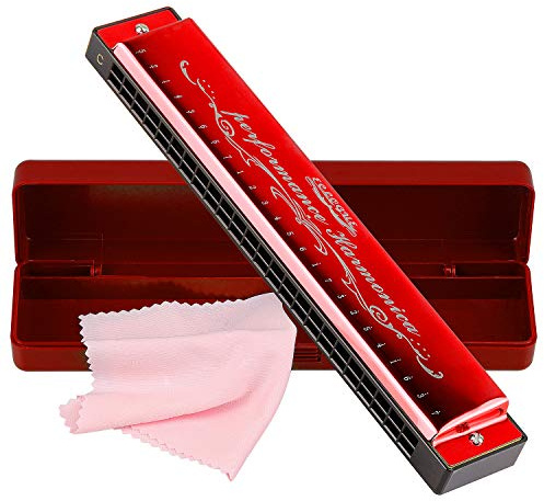 Harmonica Mouthorgan Harp Armonica 24 Hole Polyphony Diatonic Mouth Organ Key of C with Case for Blues Folk Jazz Pop Music Instrument Gift