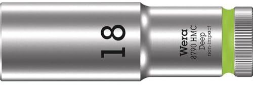 Wera 05004558001 8790 HMC Deep Socket, Fluorescent Green, 18.0 mm