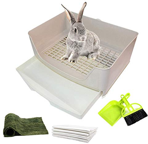 PINVNBY Large Rabbit Litter Box Corner Toilet Box Bigger Pan Pet Potty Trainer with Drawer for Adult Bunny Guinea Pig Chinchilla Ferret Galesaur Hedgehog Small Animals(Brown)