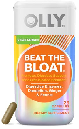 OLLY Beat The Bloat Capsules, Digestive Support Enzymes, Supplement for Women - 25 Count