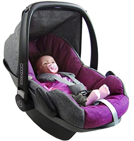 BAMBINIWELT Bezug Ersatzbezug kompatibel mit Maxi-Cosi Pebble für Babyschale 5-tlg Komplett-Set (meliert grau-pink)