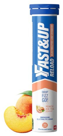 Fast&Up Reload – Peach Ice Tea Flavour – 20 Effervescent Tablets – Instant Electrolytes for Rapid Hydration & Energy - Added Vitamin C & B12 for Performance, Wellbeing, Travel & Recovery –Vegan