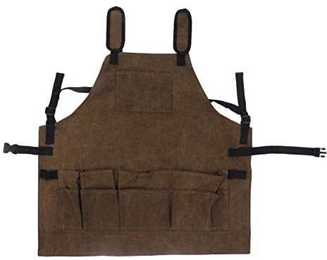 Holzbearbeitungsschürzen, 16,3 Unzen große Arbeitsschürze aus Segeltuch mit Taschen, praktische Schürze aus gewachstem Segeltuch mit verstellbaren Schultergurten für Männer und Frauen