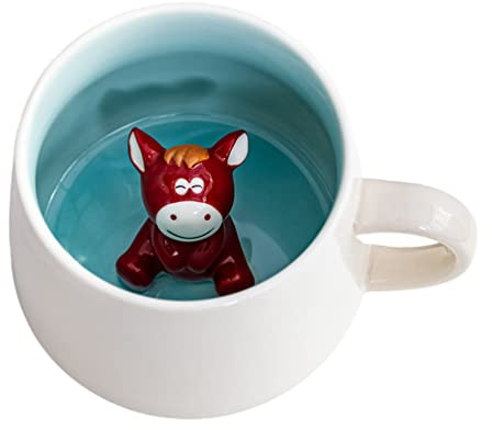 Biigming Tasse mit Pferd 3d Tier Tasse 12oz Kaffeetasse Handgemachte Figur Milch Teetasse Lustige Geschenke für frauen Freunde Kinder Mädchen Frau Geburtstagsgeschenk(Pferd)