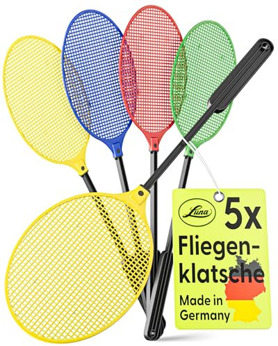 LUNA® Fliegenklatsche stabil (5er Set) - Made in Germany - Fliegenklatschen mit Anti-Quetsch-Noppen- Fliegenpatschen - Mückenklatsche - Fly Swatter - Stabiler Griff und große Flexible Schlagfläche