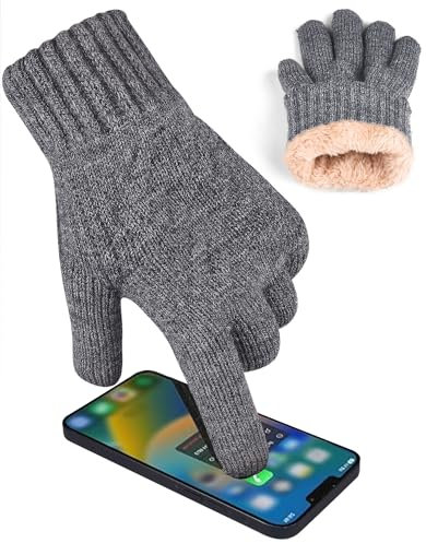 BAONUOR Winterhandschuhe Thermo Fleece Herren und Damen, Winter Handschuhe Touchscreen Gedehnt Dicke Strickhandschuhe, Thermohandschuhe für Outdoor Sport Laufen Radfahren Freizeit Grau