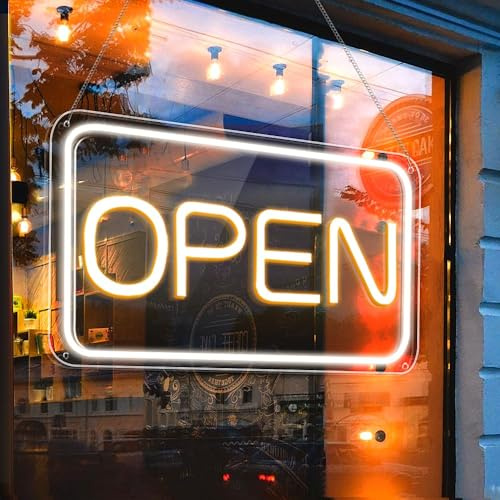 LightingWill LED Neon Open Sign, 16x 9 Ultra Bright Open Signs for Business, Dimmable 5V USB Light Up Signs for Business Window, Coffee Shops, Stores, Restaurants Bars Hotel, Horizontal