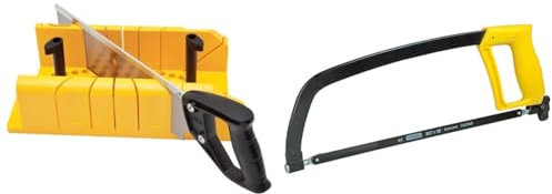 Stanley 1-20-600 Boite à Onglet en ABS Antichocs - Plateau Alvéolé avec Cadre Excentrique & STANLEY 1-15-122 Scie À métaux 300 mm - 10 dents/cm - Poignée Révolver Ergonomique Antidérapante