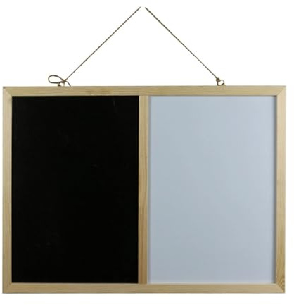DLAZUM Tablón de anuncios Combinado: Pizarra Blanca y Negra, Marco de Madera, colgado Horizontal o verticalmente para Mensajes en el hogar, decoración de Pared （60 x 78 cm）