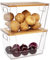 Abiudeng 2 Pack Kitchen Storage and Organisation Pantry Organizers Slim Kitchen Storage Unit Stackable Food Containers Potato Vegetable Fruit with Bamboo Lid Front Wide Opening Bins