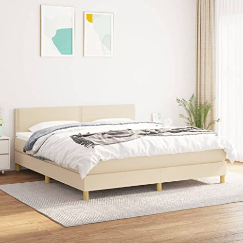qohoio Boxspringbett mit Matratze Betten Mit Matratze Schlafzimmer Bett Boxspringbett Mit Matratze Creme 180x200 cm Stoff / 3140558