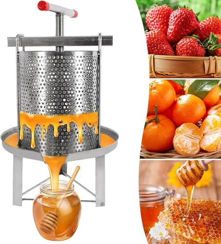 LHQYA Manuelle Honigpresse, Edelstahl-Honigpresse Mit 3 Stützfüßen, Eimergröße: 24 X 28 cm/Eimerkapazität: 12,5 L/Maschendurchmesser Und Abstand: 5 Mm, Für Honig