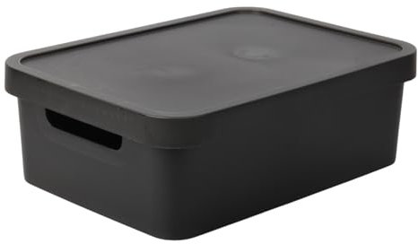 Jolie Max Plastic Storage Box with Lid, 19L Solid Matte Colour, Decorative Design with Handle, Stackable & Nestable Space-Saving Organizer for Home, Office – 45.5 x 33.5 x 15.5 cm (BLACK)