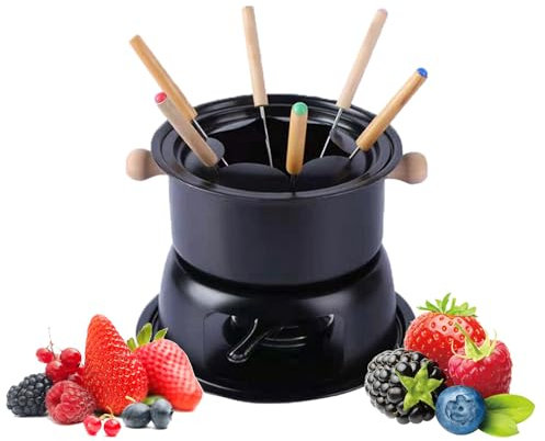 Käsefondue Topf Aus Gusseisen, Gusseisen-Fondue-Set, Hot Pot Schmelz Tiegell, Mit Spritzwassergeschützte, Kohlenstoffstahl, Mit 6 Gabeln, für Die Zubereitung Von Suppe Käse Schokolade Käsefondue