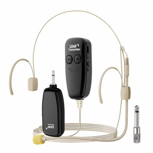 Wireless Headset Microphone, UHF Skin Tone Head Mic Speaker System, Beige Professional Voice Amplifier Microphones, with 164ft Range, Ideal for Teachers Tour Guides Fitness Coaches Conferences