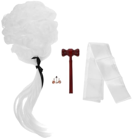 Vaguelly 1 set Halloween domare kostym set med träklubba falsk halsband advokatperuk balansvåg för Halloween cosplay fest rollspel klädtillbehör
