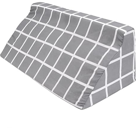 DIRBAK Oreiller compensé pour lit, Coussin de Soutien Haute densité, Coussin de retournement Amovible et Lavable pour Le positionnement, Carreaux Gris Bleu