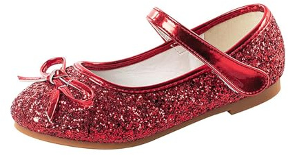 Kids Sequins Dress Flats Girls Mary Jane Flat Bridal Party Glitter Princess Wedding Sparkly Bridesmaid Shoes Ballet with Bow Clearance Red
