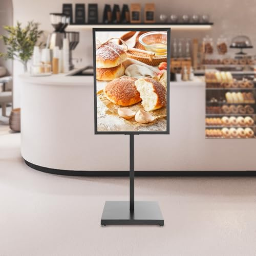 YUYUZI Soporte para carteles A1 90 x 65 cm – Soporte de hierro resistente para publicidad, soporte de información con suelo de 160 cm de altura, elección ideal para tiendas, restaurantes y eventos