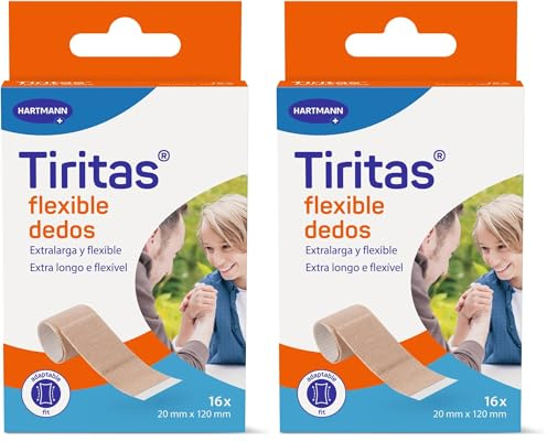 Tiritas Flexible: Apósitos ideales para heridas en los dedos. Flexibles y adaptables; 20x120mm 16 unidades (Paquete de 2)
