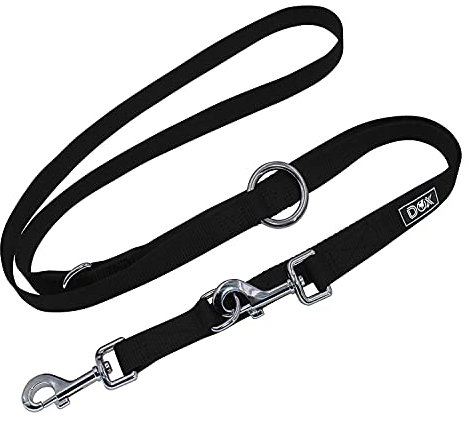 DDOXX Nylon Hundeleine - 2m, 3fach verstellbare Hundeleine für alle Hundegrößen - L (Schwarz)