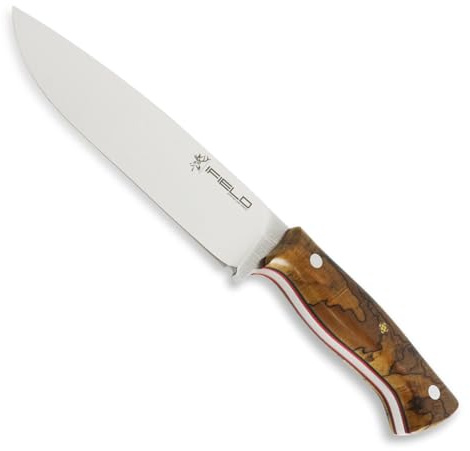 iFIELD EL29007 Coltello multifunzionale per escursioni, caccia e sopravvivenza all'aperto, manico radice di faggio stabilizzato, doppia lama forgiata criogenica MOVA 58, fodero multiposizione