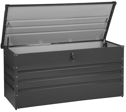 Beliani Große Metall-Gartentruhe 400 l graphitgrau Kissenbox Auflagenbox für die Terrasse wasserdicht Aufbewahrungsbox Gartenbox Cebrosa